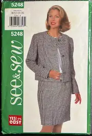 Butterick See & Sew 5248 Three Piece Career Suit Size 12-14-16 UNCUT Pattern