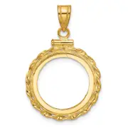 14K Yellow Gold Wideband Distinguished Coin Jewelry Polished Wide Twisted Wire 16.5mm X 1.35mm Screw Top Bezel Pendant