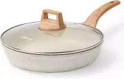 White Nonstick Frying Pan Skillet,10" Non Stick Granite Fry Pan with Glass Lid,