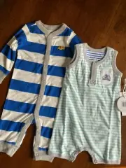 NWT Carter's Boys Truck Cotton Sleep & Play & Mbaby Blue Striped Onester #M