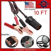 10 FT ATV Battery Alligator Clamp Cigarette Lighter Power Adapter Socket Kit
