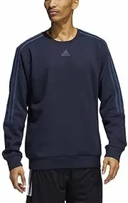 [adidas] Men's Long Sleeve 3 Stripe Fleece Crew Sweatshirt Pullover