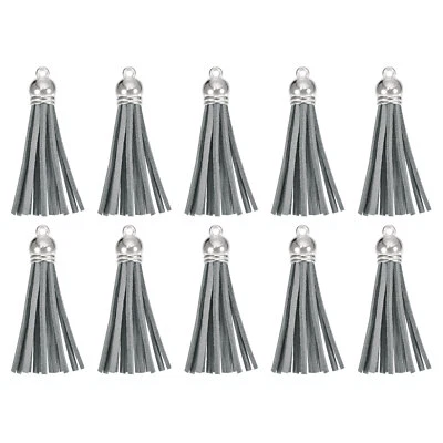 20Pcs 2.2" Leather Tassels Keychain Charm with Silver Cap for DIY, Grey
