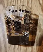 San Antonio The Alamo The Riverwalk Gold Gilded Shot Glass NEW