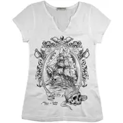 Vintabros Ghost Ship Cotton Women T-shirt V Neck