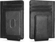 [LOUEBICA] Magnetic Closure Slim Wallet for Men Leather RFID Blocking Minimalist Front Pocket Money Clip Wallet Credit Card Holder, Black, Classic