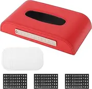 X AUTOHAUX Car Tissue Holder with Anti-Slip Mat Car Tissue Box Organizer with Number Plate PU 9.25"x5.12"x1.77" Red 1 Pc