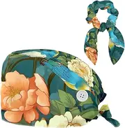 [YTYVAGT] Scrub Caps Women,Scrub Hats Suitable for Women,Chinese Peonies Daisy Crane