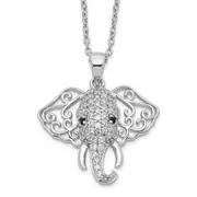 Sterling Silver Cheryl M Rhodium-Plated Brilliant-Cut Black And White Cz Filigree Elephant 18 Inch Necklace