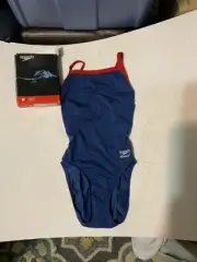Speedo Endurance+ Flyback Solid Swimsuit Navy/RED sz 26 Competitive Fit (NWT)
