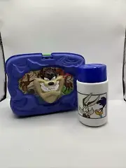 Vintage 1996 Taz Tasmanian Devil Plastic Thermos Lunch Box W/ 1999 Thermos Mug