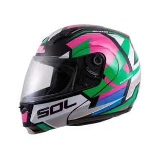 【SOL Helmets】SM-3可掀式安全帽 (原子動力_黑/粉綠) ｜ SOL安全帽官方商城