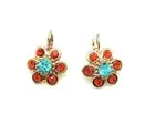 Mariana Earrings Flower Shaped Blues & Oranges Austrian Crystals Serengetti A...