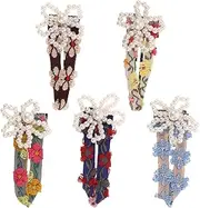 SAFIGLE 5pcs Floral Imitation Pearl Hair Clips: Embroidered Flower Barrettes Elegant Side Hair Clips For Daily And Special Occasions