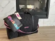 New! Betsey Johnson LB KRUSH Black Quilted Hot Pink Trim Weekender Duffle Bag