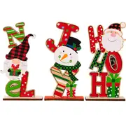 3Pcs Christmas Wooden Letter Figurine Ornaments Set with Santa Snowman Gnome Table Decoration Signs