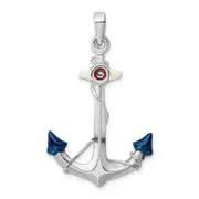 Sterling Silver De-Ani Rhodium-Plated Polished 3D Enameled Anchor Pendant