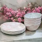 8pc Pink Checkered Melamine Appetizer Dessert Plate & Bowl Set MacKenzie Style