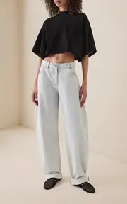 [ALAÏA] Oversized Cotton-Wool Crop Top