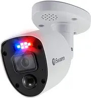 [Swann] Enforcer 4K Indoor/Outdoor Add-On Home Security Bullet Camera for DVR Wired Surveillance CCTV, Motion Sensor Lights, Color Night Vision, Siren, PIR, SOPRO-4KRL, White