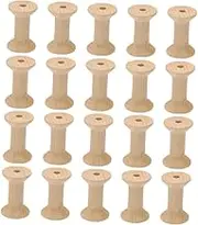 DOITOOL 20 Pcs Vintage Wooden Thread Spools Unfinished Shaped Craft Bobbins for Projects Light Yellow Color for Weaving and Decorative Uses