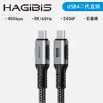 HAGIBIS合金接頭石墨烯屏蔽編織線TYPE-C TO C USB 4傳輸線2M