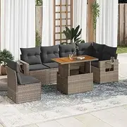 Garden Sofa Set, Poly Rattan Patio Conversation Furniture, Wicker Chairs, Table, Bench, & Outdoor Seating for Balcony, Lawn, Porch - 7 Piece