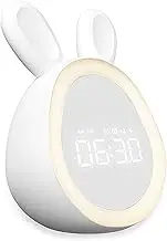 Night Light Alarm Clock Stepl Dimming Digital Alarm Clock Cute Rabbit Program Control，Smart Alarm Clock with Night Light for Boys Girls White(White)