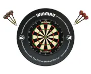 Winmau Blade 6 TRIPLE CORE Dart Board + Black Printed Dartboard Surround + Darts