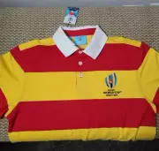 NWT 2019 Rugby World Cup RWC Japan Men Medium Short Sleeve Jersey Red Hoop Gold