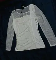 DKNY Ivory Long Sleeve with Netting Top/Blouse size M/8,9 retail $69