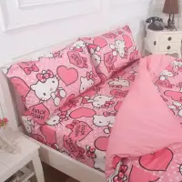 在飛比找momo購物網優惠-【寢城之戀】Hello Kitty 四件式被套床包組 粉紅佳