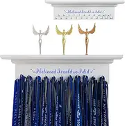 wisnew Premium Wooden Trophy Shelf and Medal Hanger Featuring Sturdy Ribbon Hooks. Wall Mount Medal Holder Display Gymnastics, Soccer, Running Race Medals Award. (Blue)