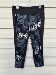 Lularoe Rise Capri Athletic Leggings, Black W/ floral print, NWT, XL