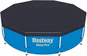 Bestway Flowclear PVC Round 10 Foot Pool Cover for Above Ground Frame Pools with Drain Holes and Secure Tie-Down Ropes, Black (Cover Only)