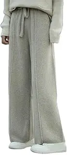 [Generic] Women's Palazzo Pants 100 Percent Solid Wool Sweatpants Elastic Drawstring High Waist Lounge Jogger Pants
