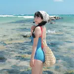 【SEASONS BIKINI】兩色格紋美背連身泳衣- 藍/黑 -410