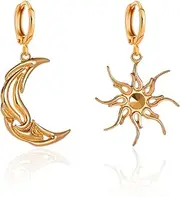 [TIANBANGSHI] Statement Unique Chic Abstract Hollow Asymmetry Moon Star Sun Dangle Drop Earrings Gold Black Moon Hypoallergenic Huggie Hoop Earrings for Women Girls Teen Jewelry Gifts