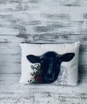 Sheep Christmas Pillow Double Sided Red And Black Buffalo Check 16”x12”