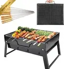 Portable Charcoal BBQ Grill, Folding Steel Roast Rack with BBQ Skewers Set