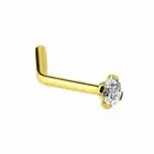 14K Solid Gold 20G L Shaped Nose Ring with 2mm Clear CZ Gem Jewel Nose Piercings