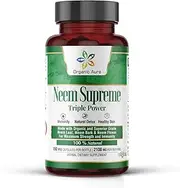 Organic Aura Neem Supreme Capsules, 150 Veg Capsules, Triple Complex - Max Strength Pure High-Potency Azadirachta Indica Capsule, Natural Antioxidant, Skin Health, Abundant Immunity Support,