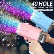 Bubble Gun Machine with Bubbles Kids Rocket for Automatic Hole Toy Light Holes