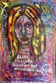 Outsider Self Taught Art Abstract face…with Message…”Golden Age” 38in X 27in