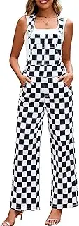 [YXLUOKY] Overalls for Women Loose Fit Jumpsuits Fashion Checkered Straight Leg Pants Stretch Bib Coveralls