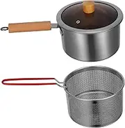 LAPYAPPE 1Set Stainless Steel Frying Pot with Fry Basket Ergonomic Handle Deep Fryer for Portable Kitchen Essential for Frying and Boiling