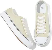 [Adokoo] Canvas Tennis Shoes for Women Low Top Casual White Black Sneakers for Women Lace Up Fashion Comfortable Walking Shoes