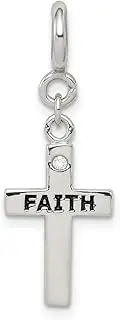 [JewelryWeb] 925 Sterling Silver Polished Artisan Oxidized Spring-Ring CZ Cubic Zirconia Simulated Diamond Faith Cross Clip on Charm 30x11mm Wide