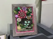 5 x 7 Bird Nest In Flowers vintage Art Collage Jewelry. One Of A Kind.