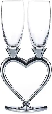 2 Piece Creative Champagne Glasses Set Wedding Heart Wedding Champagne Gifts, Silver